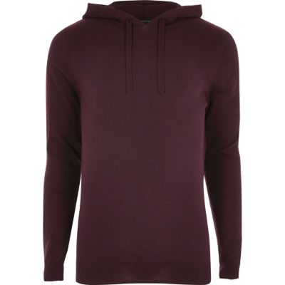 Burgundy slim fit basic casual hoodie